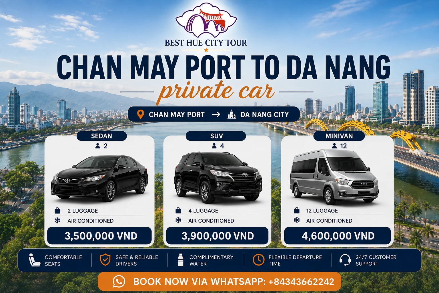 Chan May Port to Da Nang private car - Best Hue City Tour